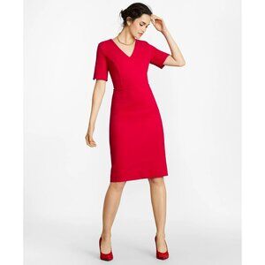 Brooks Brothers Red V-Neck Sheath Dress With Short Sleeves Womens Size 4